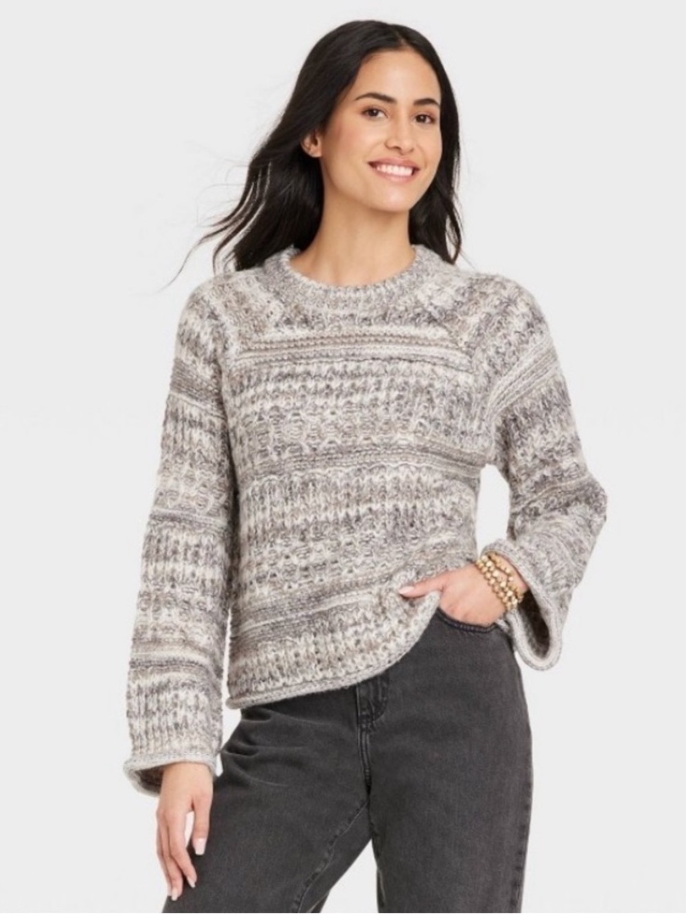 Universal Thread Marled Gray & White Cowl Sweater